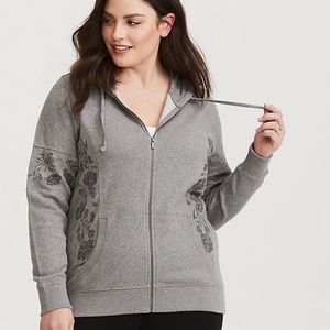 Torrid Heather Grey Embroidered Hooded Jacket